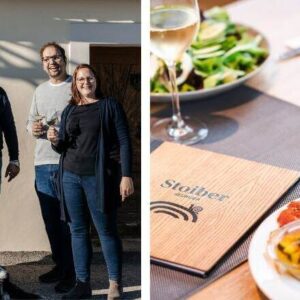 Im Bild links sieht man 3 Generationen der Familie Stoiber und rechts eine herrliche Jause und Wein.
