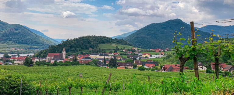Panoramablick auf den Winzerort Spitz in der Wachau.